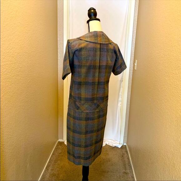 CLOSET CLEAR OUT!  Vintage Drop Waist Front Button Subtle Plaid Dress - Picture 2 of 4